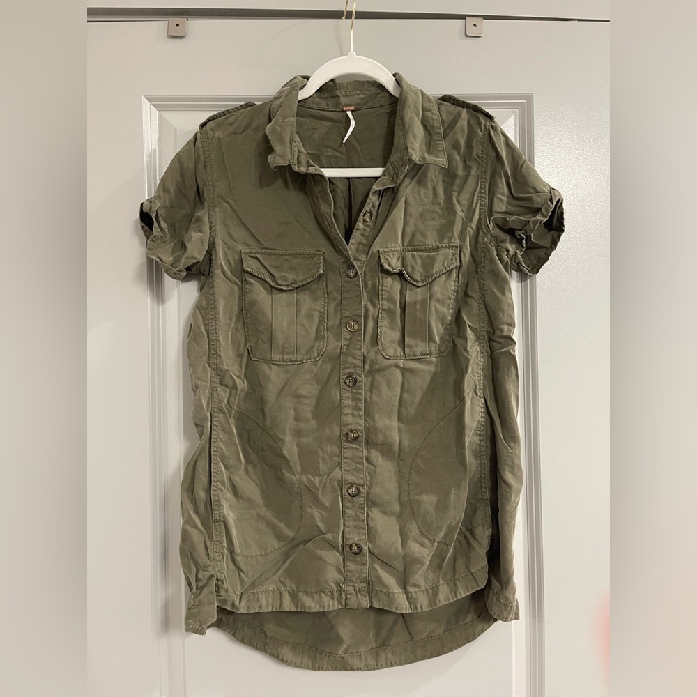 Free People Olive Button-Down Casual Shirt